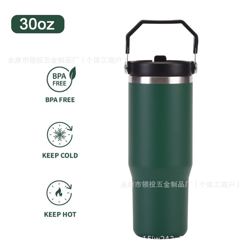 30oz Stainless Steel Tumbler with Straw and Handle - Image 1
