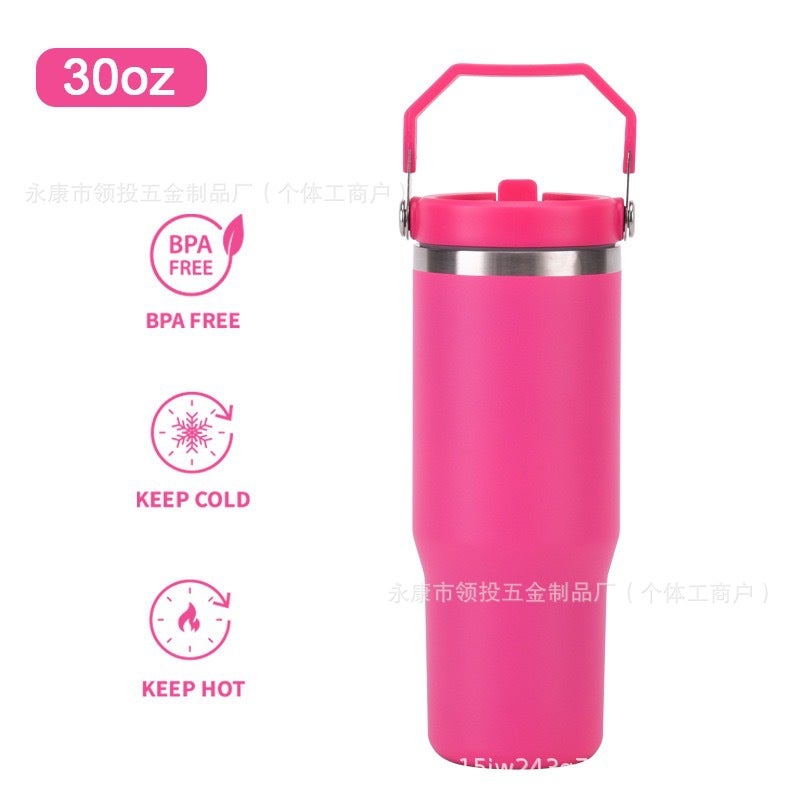 30oz Stainless Steel Tumbler with Straw and Handle - Image 3