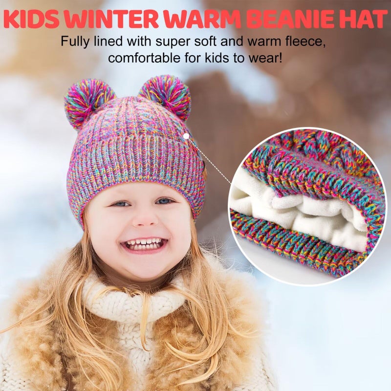 HAITHO Winter Hat for Kids Toddler Children, Girls Beanie with Double Pom Pom Warm Thick Thermal Fleece Lined, Girls Accessories Cute Knit Beanies Cap for Cold Weather - Image 5