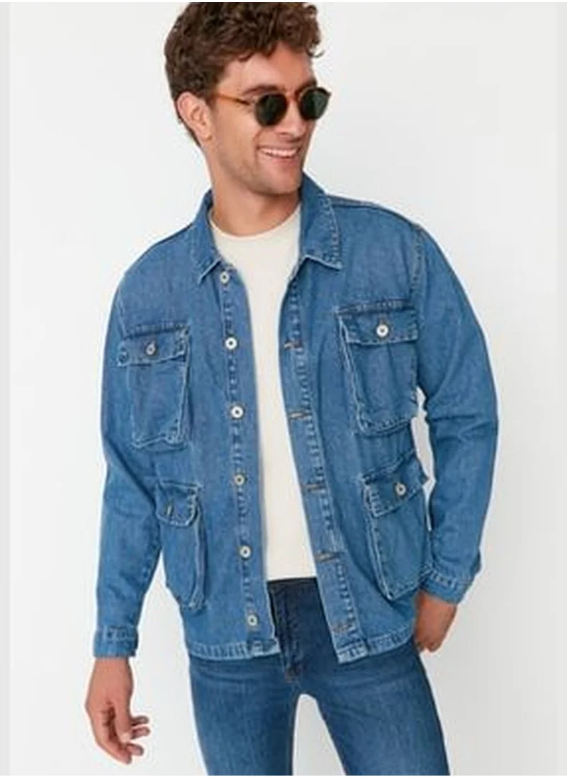 trendyol Blue Men's Regular Fit Denim Jacket TMNSS22CE0024