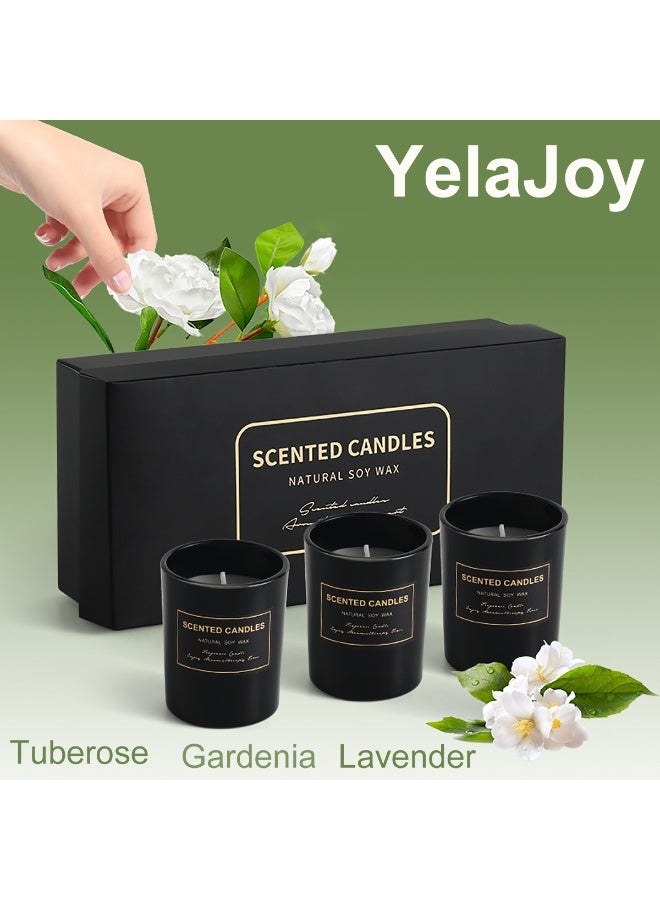 YelaJoy 3PCS Scented Candles Set, Aromatherapy Candles with Relaxing Lavender, Gardenia, Tuberose, 3 All Natural Soy Candles, Gift Box for Eid & Housewarming Gift - Image 1