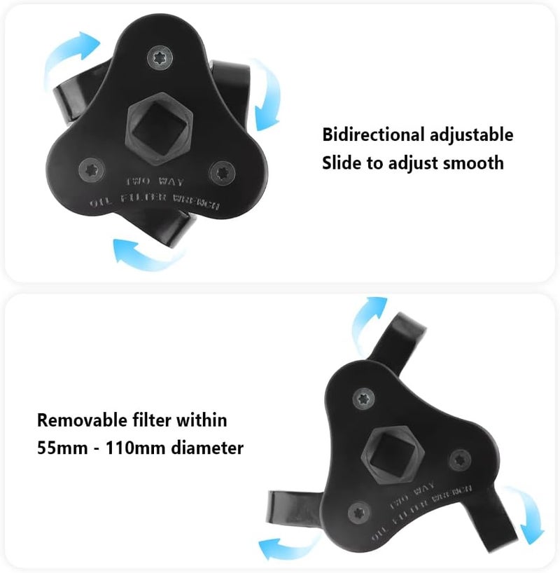 Turcee Steel Oil Filter Wrenches,3 Jaw Adjustable Oil Filter Removal Tool for 1/2 And 3/8 Inch Square Drive Socket,Universal Car Accessories Oil Wrench Tool with 2-Way Design - Image 5