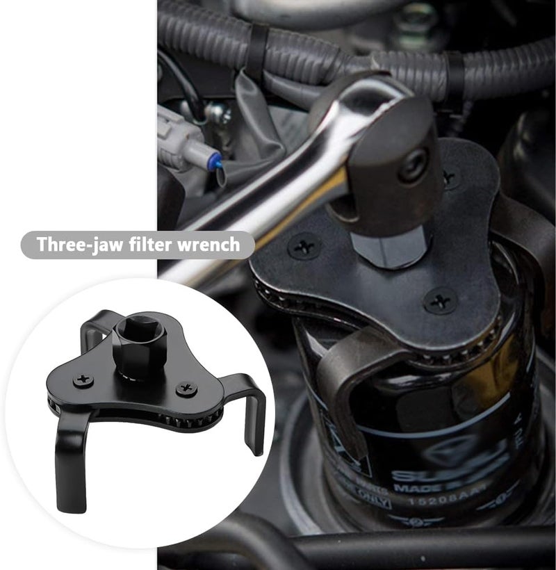 Turcee Steel Oil Filter Wrenches,3 Jaw Adjustable Oil Filter Removal Tool for 1/2 And 3/8 Inch Square Drive Socket,Universal Car Accessories Oil Wrench Tool with 2-Way Design - Image 3