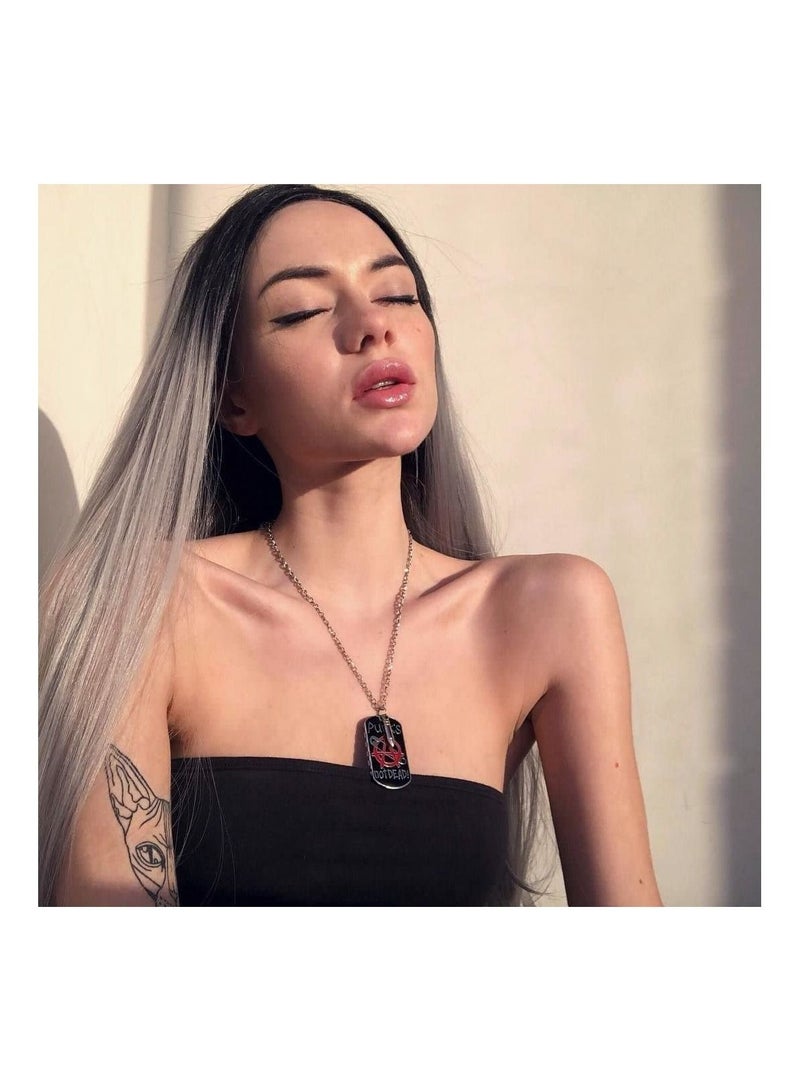 إستيل أومبير رمادي دانتيل أمامي باروكة شعر مستعار صناعي طويل مستقيم للنساء نصف يد 22 بوصة شعر مستعار - Image 5