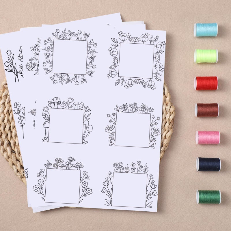 VISSTREE Flower Water Soluble Embroidery Patterns, 4 Sheets Stick and Stitch Embroidery Papers Wash Away, Transfer Paper with Pre-Printed Floral Leaves Designs for Hand Sewing Lovers Beginners DIY Crafts Gifts - Image 4