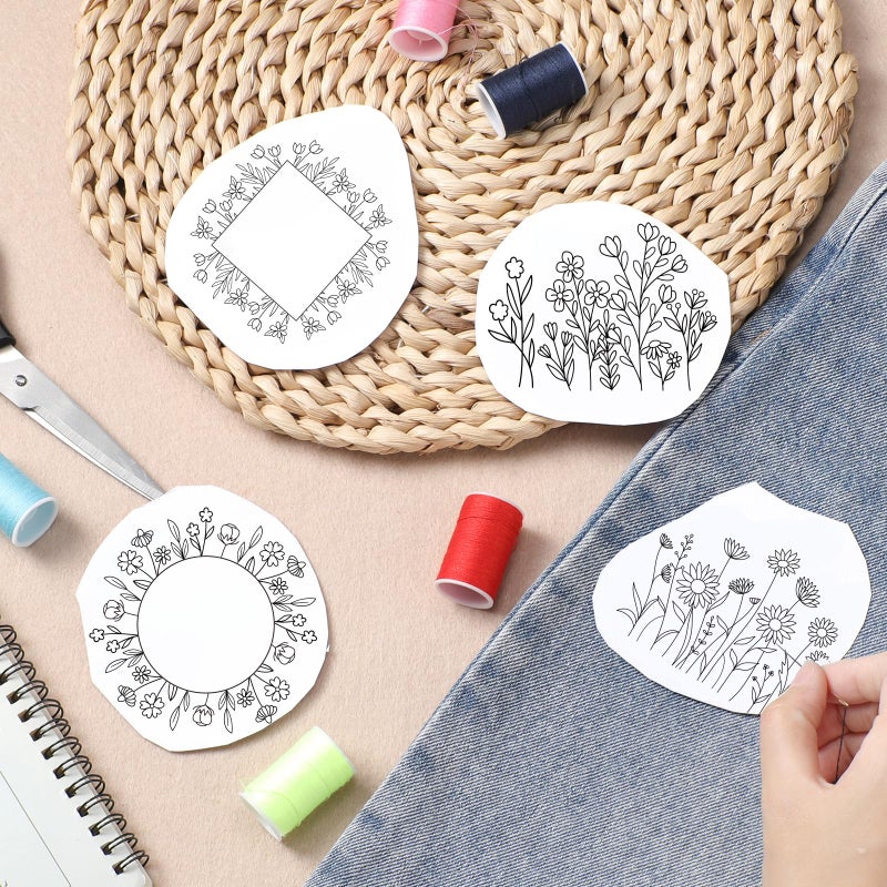VISSTREE Flower Water Soluble Embroidery Patterns, 4 Sheets Stick and Stitch Embroidery Papers Wash Away, Transfer Paper with Pre-Printed Floral Leaves Designs for Hand Sewing Lovers Beginners DIY Crafts Gifts - Image 5