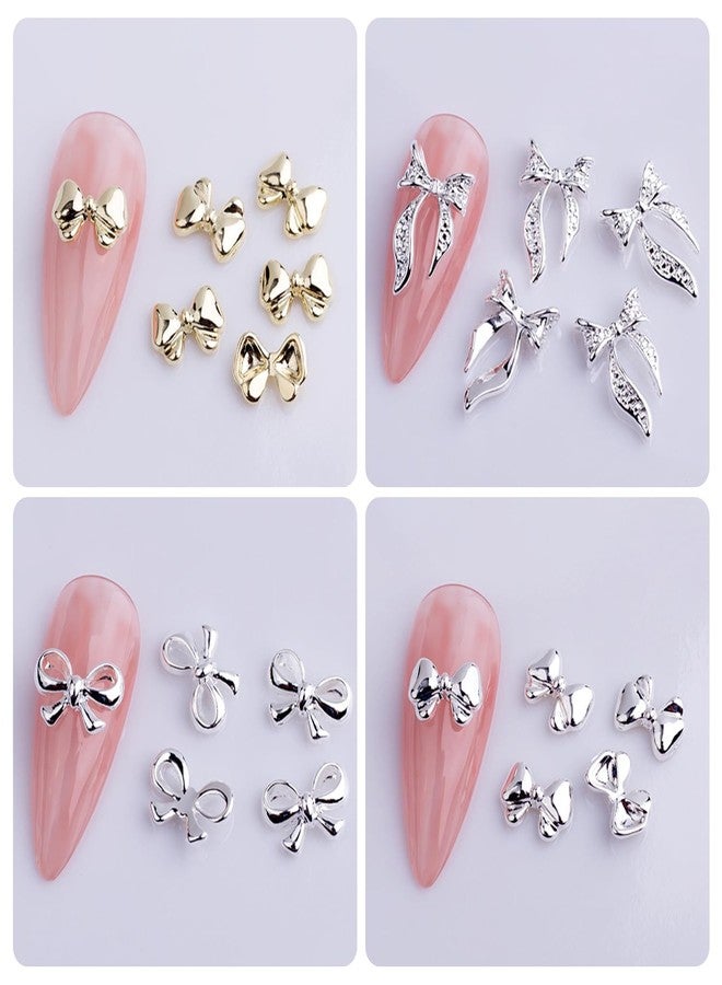 DANNEASY 90pcs 3D Bow Charms Alloy Gold Silver Bowknot Flat-Back Studs Rivet Bows Rhinestones Crystal Jewels for Nails Crafts Decoration Jewelry Supplies - Image 3