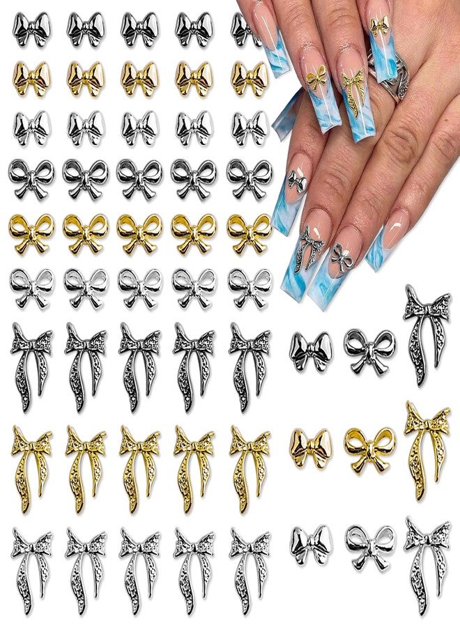DANNEASY 90pcs 3D Bow Charms Alloy Gold Silver Bowknot Flat-Back Studs Rivet Bows Rhinestones Crystal Jewels for Nails Crafts Decoration Jewelry Supplies - Image 1