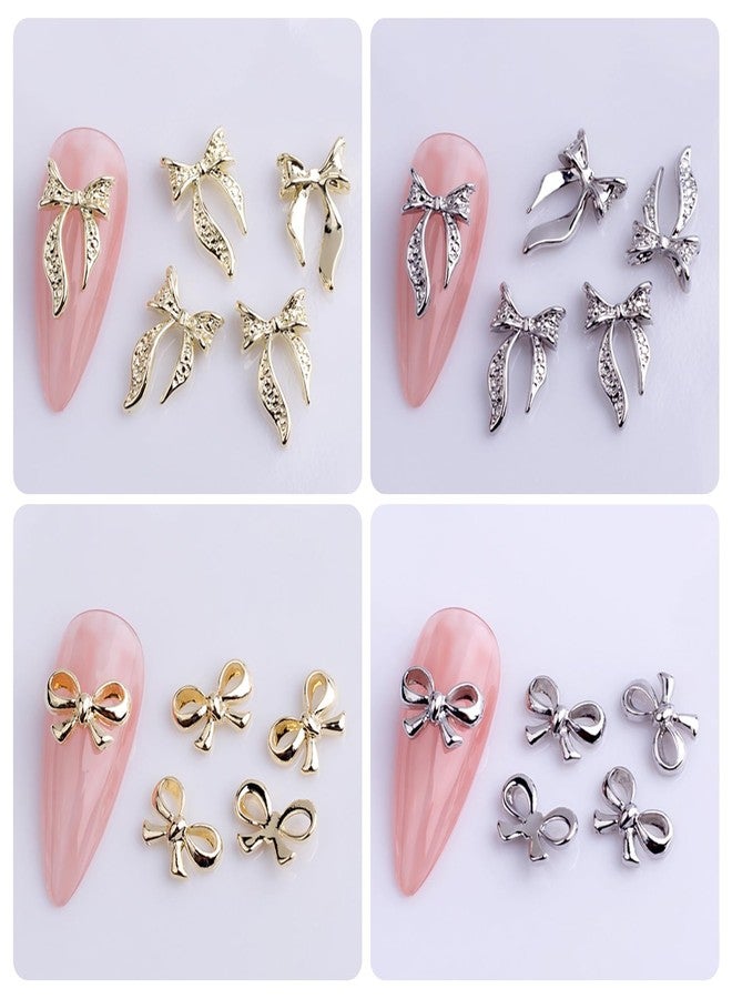 DANNEASY 90pcs 3D Bow Charms Alloy Gold Silver Bowknot Flat-Back Studs Rivet Bows Rhinestones Crystal Jewels for Nails Crafts Decoration Jewelry Supplies - Image 2