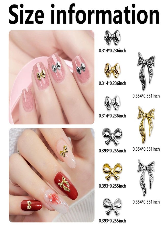 DANNEASY 90pcs 3D Bow Charms Alloy Gold Silver Bowknot Flat-Back Studs Rivet Bows Rhinestones Crystal Jewels for Nails Crafts Decoration Jewelry Supplies - Image 4