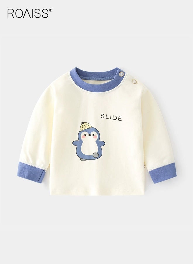 roaiss Unisex Toddler Adorable T-shirt, Round Neck Long Sleeve Pullover with Penguin Pattern, Skin-friendly Breathable Tops for Babies, Suitable for Daily Wear or Any Occasion - Image 1