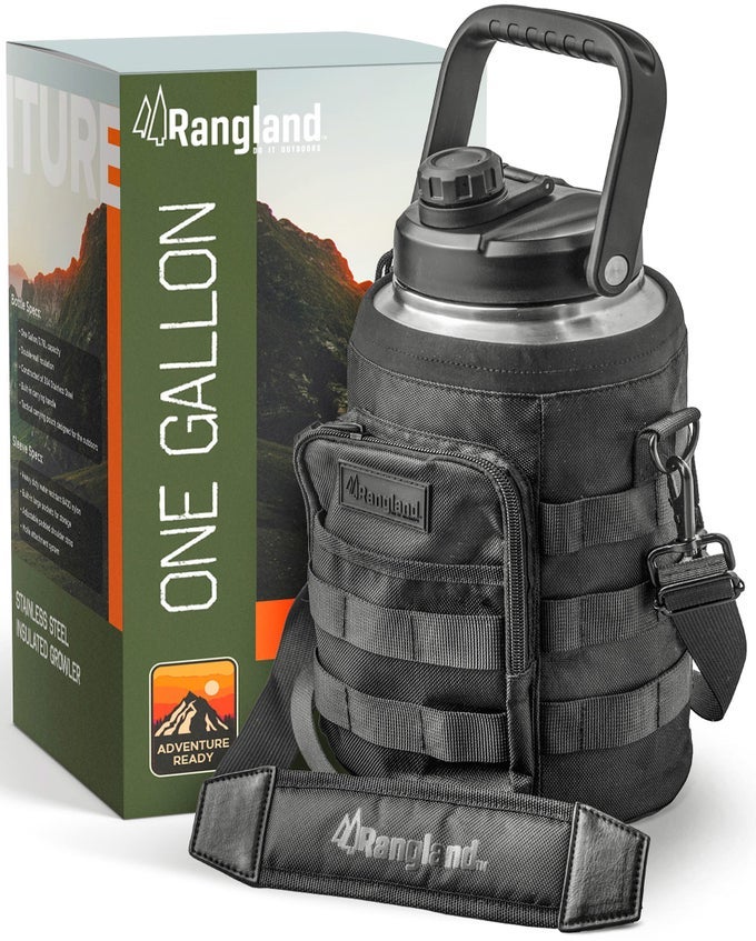INSULATED 1 GALLON WATER BOTTLE WITH SLEEVE STAINLESS STEEL WIDE MOUTH GROWLER WITH TACTICAL CARRYING BAG INSULATION FOR HOTCOLD DRINKS 128OZ