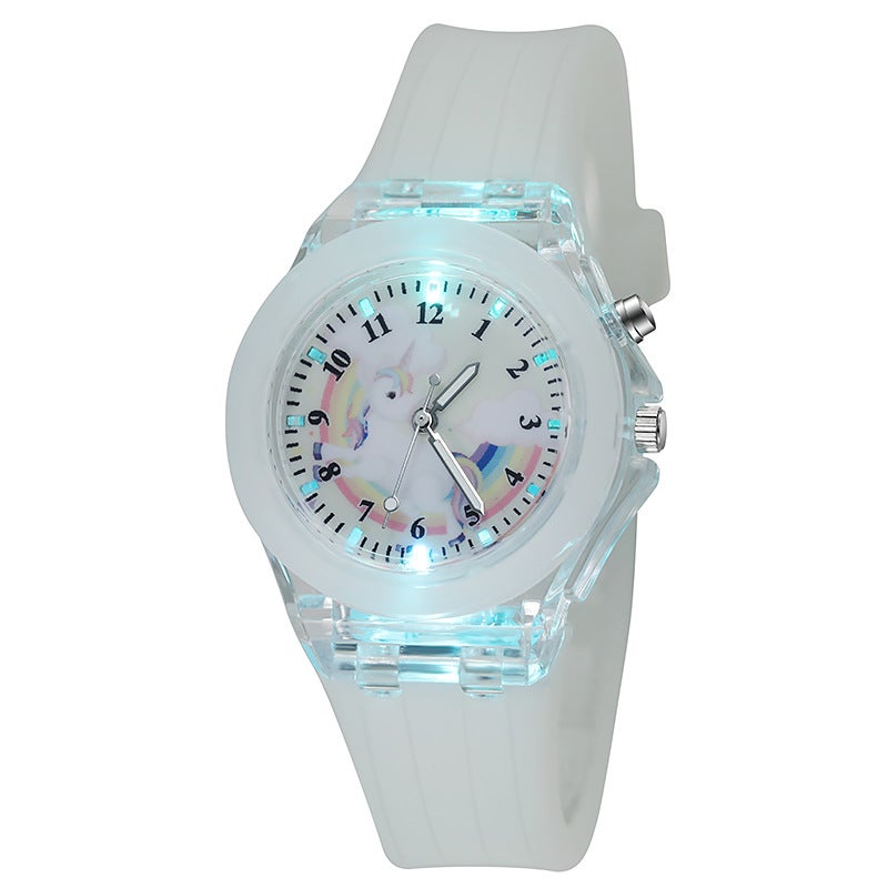 Cartoon Unicorn Kids Watch Glowing Quartz Light Blue  - Image 3