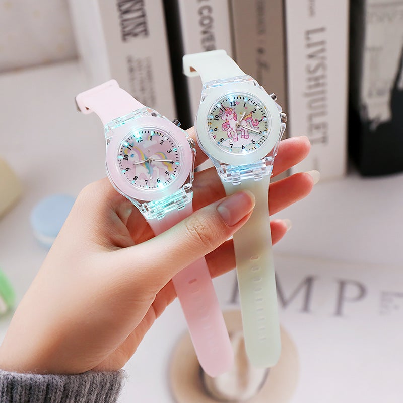 Cartoon Unicorn Kids Watch Glowing Quartz Light Blue  - Image 5
