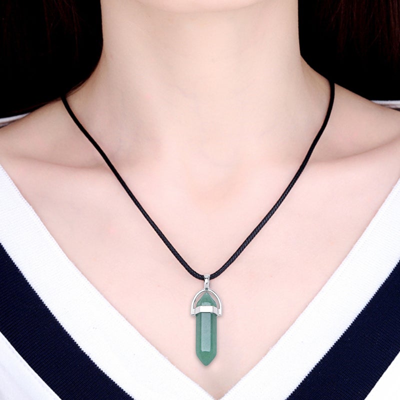 Unisex Natural Stone Hexagonal Column Pendant Chain Fashion Jewelry Decor Accessiories for Women and Men ( and Wax Rope) - Image 2