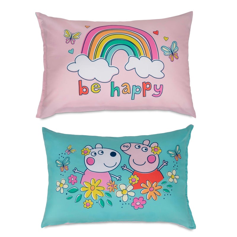 NoJo Peppa Pig 2 Piece Toddler Sheet Set Fitted Bottom Sheet and Reversible Pillowcase, Pink and White - Image 2