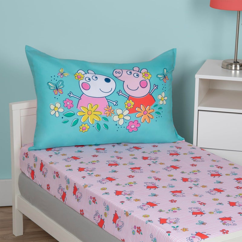 NoJo Peppa Pig 2 Piece Toddler Sheet Set Fitted Bottom Sheet and Reversible Pillowcase, Pink and White - Image 5