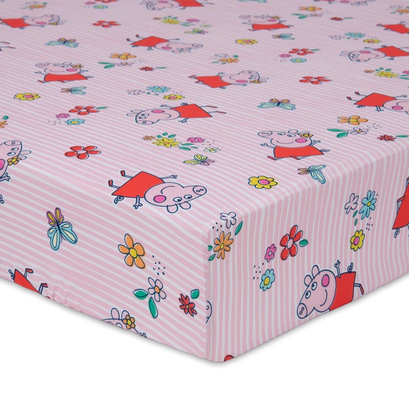 NoJo Peppa Pig 2 Piece Toddler Sheet Set Fitted Bottom Sheet and Reversible Pillowcase, Pink and White - Image 1