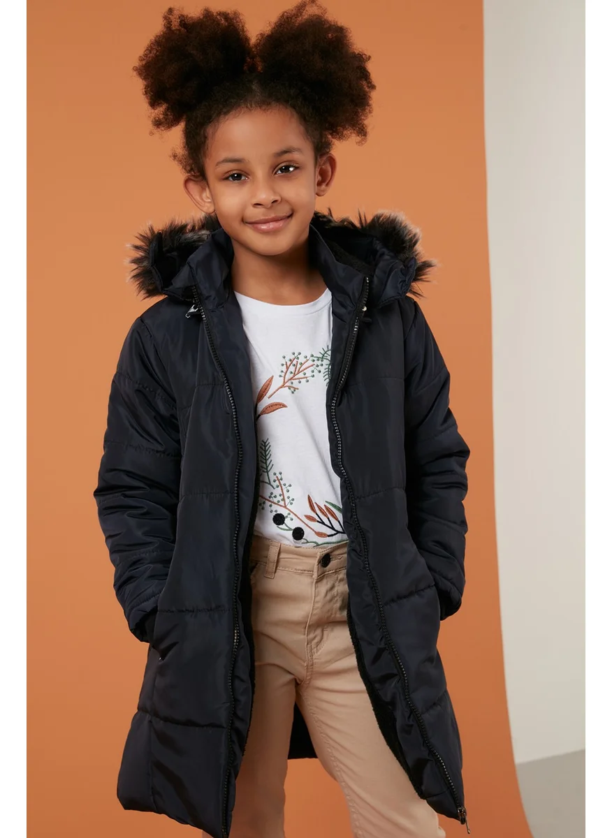 Lela Girl's Coat with Faux Fur Collar and Plush Lining and Removable Hood 5760043