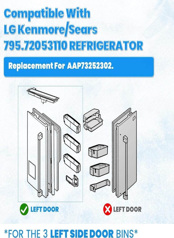 KUAFU AAP73252302 Replacement Refrigerator Door Shelf Bin Compatible with LG Kenmore/Sears Refrigerator Freezer Bin White+Clear+Silvery - Image 3