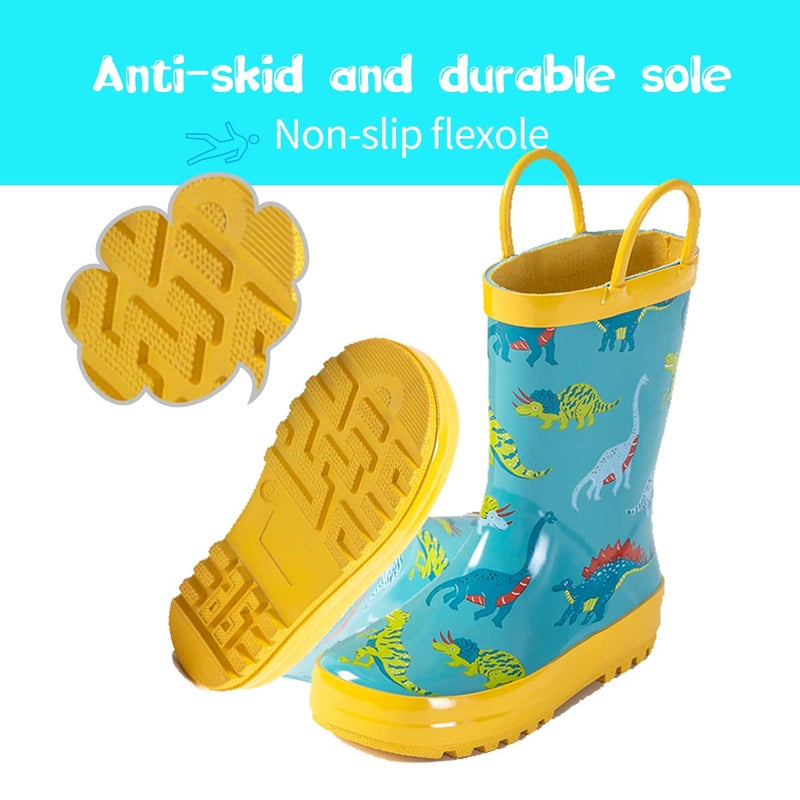 Hbxooxts Kids Waterproof Rubber Rain Boots with Easy-On Handles in Fun Patterns for Toddlers and Kidsï¼ˆ7-Toddlerï¼‰ - Image 3