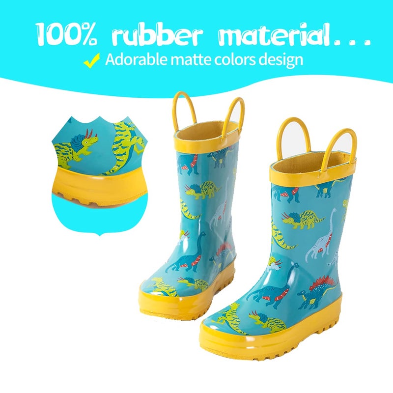 Hbxooxts Kids Waterproof Rubber Rain Boots with Easy-On Handles in Fun Patterns for Toddlers and Kidsï¼ˆ7-Toddlerï¼‰ - Image 5