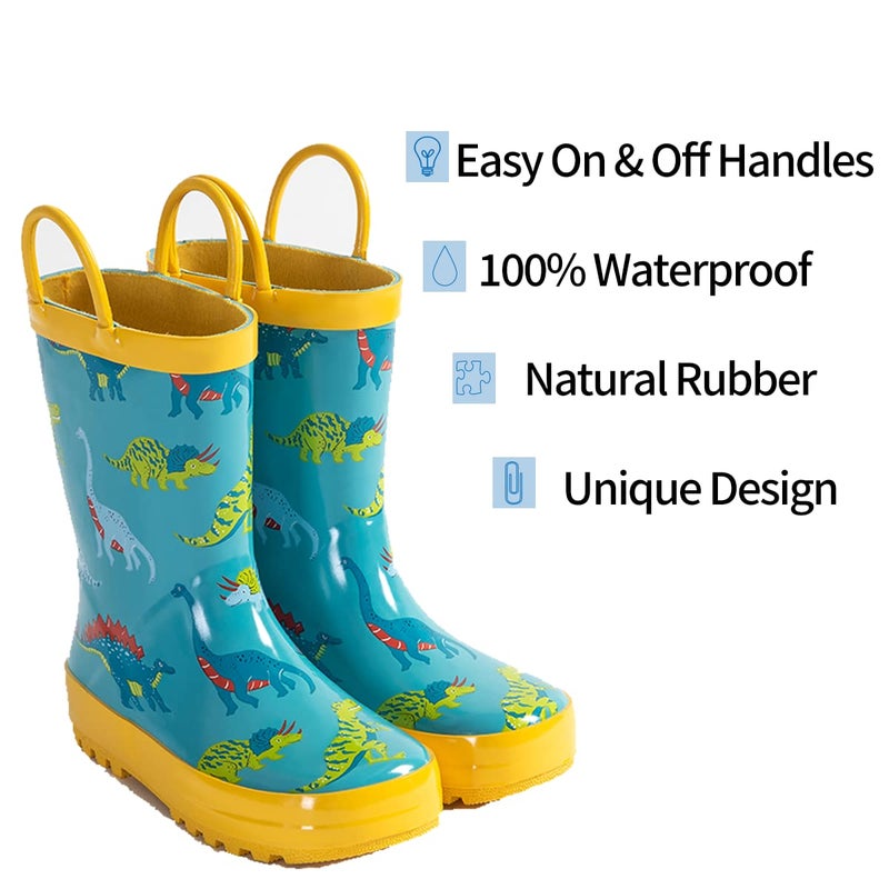 Hbxooxts Kids Waterproof Rubber Rain Boots with Easy-On Handles in Fun Patterns for Toddlers and Kidsï¼ˆ7-Toddlerï¼‰ - Image 4