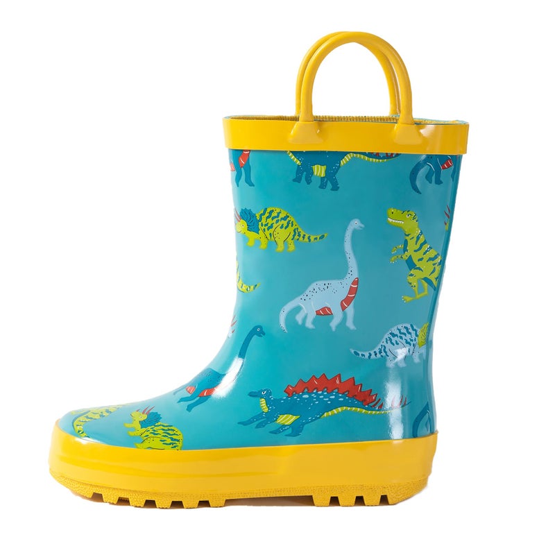 Hbxooxts Kids Waterproof Rubber Rain Boots with Easy-On Handles in Fun Patterns for Toddlers and Kidsï¼ˆ7-Toddlerï¼‰ - Image 1