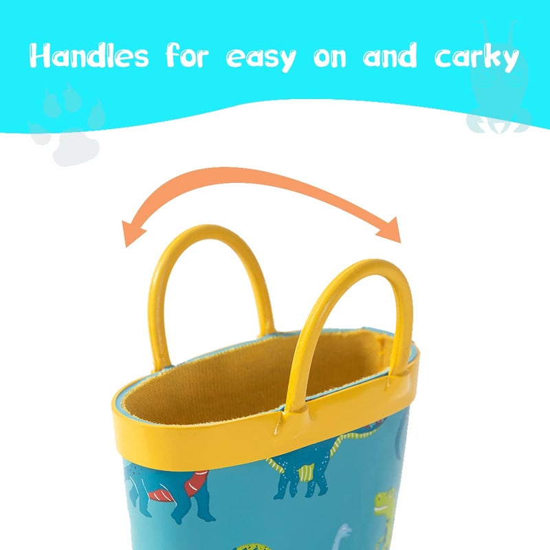 Hbxooxts Kids Waterproof Rubber Rain Boots with Easy-On Handles in Fun Patterns for Toddlers and Kidsï¼ˆ7-Toddlerï¼‰ - Image 2