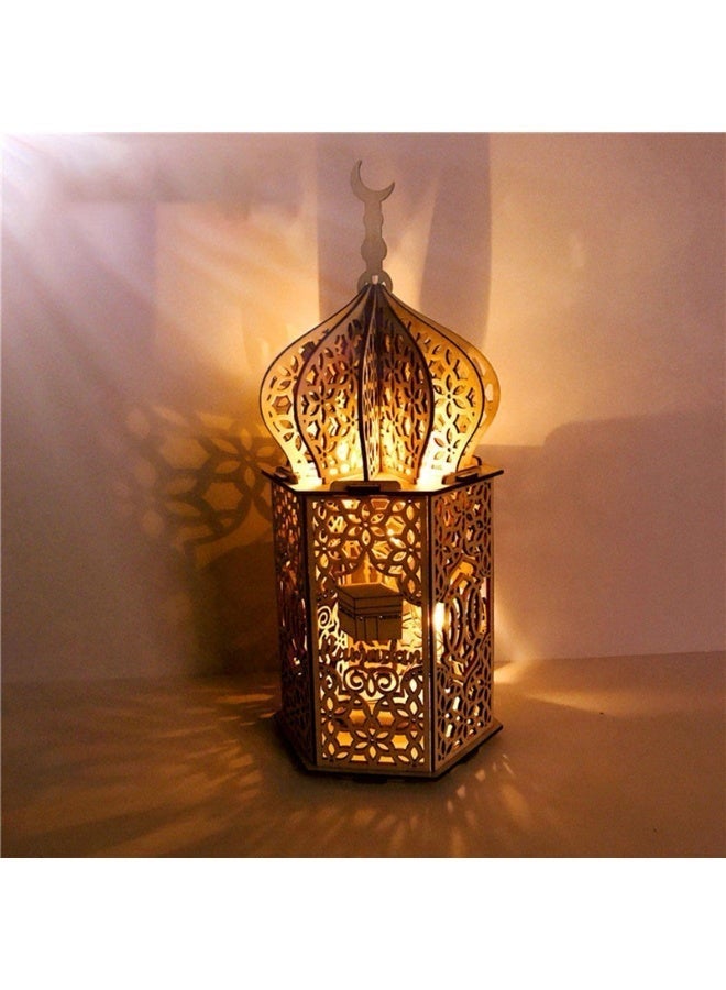 إي سي لوكس زينة رمضان، مصباح ليلي خشبي يعمل بتقنية LED، زينة رمضانية للمنزل، ديكور لحفلات ومناسبات عيد الفطر المبارك، مصباح طاولة مكتبي (قطعة واحدة). - Image 5