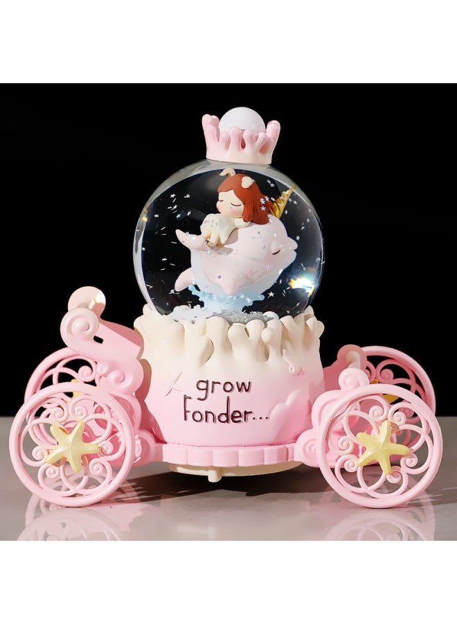 Lolita Princess Cartoon Carriage Crystal Ball Music Box Music Box Snow Light Toys Holiday Gifts Wholesale-Color:Star Sea Pink-Dimensions:Large Internal Rotation + Music Loop Automatic Snow Light  - Image 1