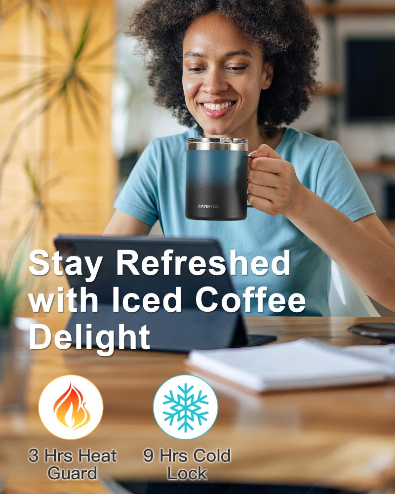 RAYMYLO Insulated Coffee Mug 12 oz, Double Wall Stainless Steel Coffee Mug with Lids, Leak-Proof & Detachable Slider Lid for Thorough Clean, Keeps Coffee Cold for 9 Hrs, Suitable for Camp Home Office - Image 2