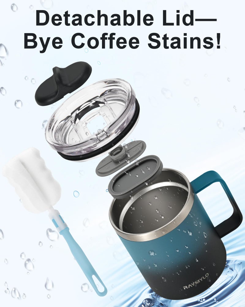 RAYMYLO Insulated Coffee Mug 12 oz, Double Wall Stainless Steel Coffee Mug with Lids, Leak-Proof & Detachable Slider Lid for Thorough Clean, Keeps Coffee Cold for 9 Hrs, Suitable for Camp Home Office - Image 5