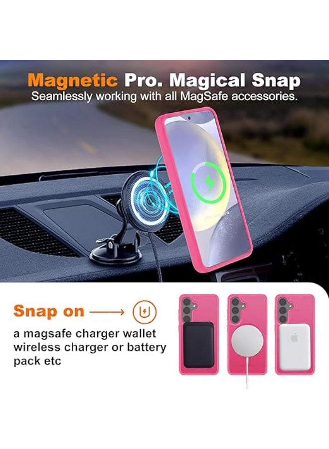 Designed for Magnetic Samsung Galaxy S22 Case,[Compatible with MagSafe] [Military Grade Drop Protection] Slim Translucent Matte Shockproof with Anti-Fingerprint Phone Case (Hot Pink) - Image 4