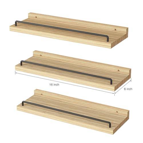 RYOFOBETTO Floating Shelves for Wall Decor Light Brown Wood Shelves for Bathroom Living Room Bedroom Picture Frames Plants Kitchen Set of 3 - Image 3