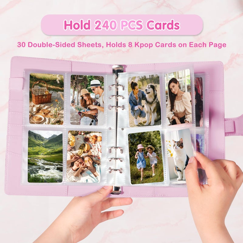 WITHYU A5 Kpop Photocard Binder with 30 Pack 4-Pocket Card Pages, 6 Ring A5 Binder Card Collector Album with 240 Card Slots,PU Leather Binder Cover with Magnetic Buckle Closure for Organizing Trading Card - Image 2