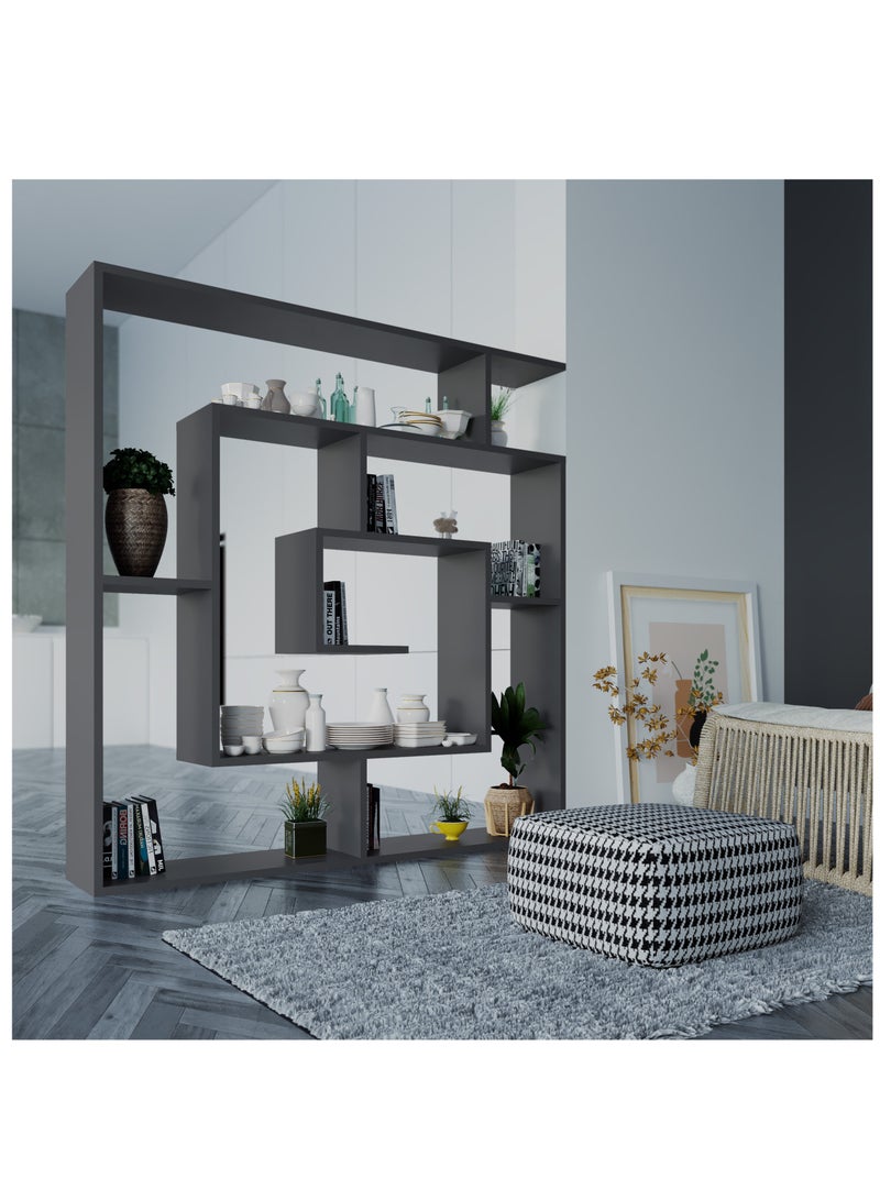 موراه مكتبة موراه هوم لابيرنت، رف كتب عصري بستة طبقات، رف كتب متعدد التخزين، وحدة عرض لغرفة النوم، غرفة المعيشة، خزانة أرضية - ٢٢×١٢٩×١٢٥ سم - رمادي غامق - Image 2