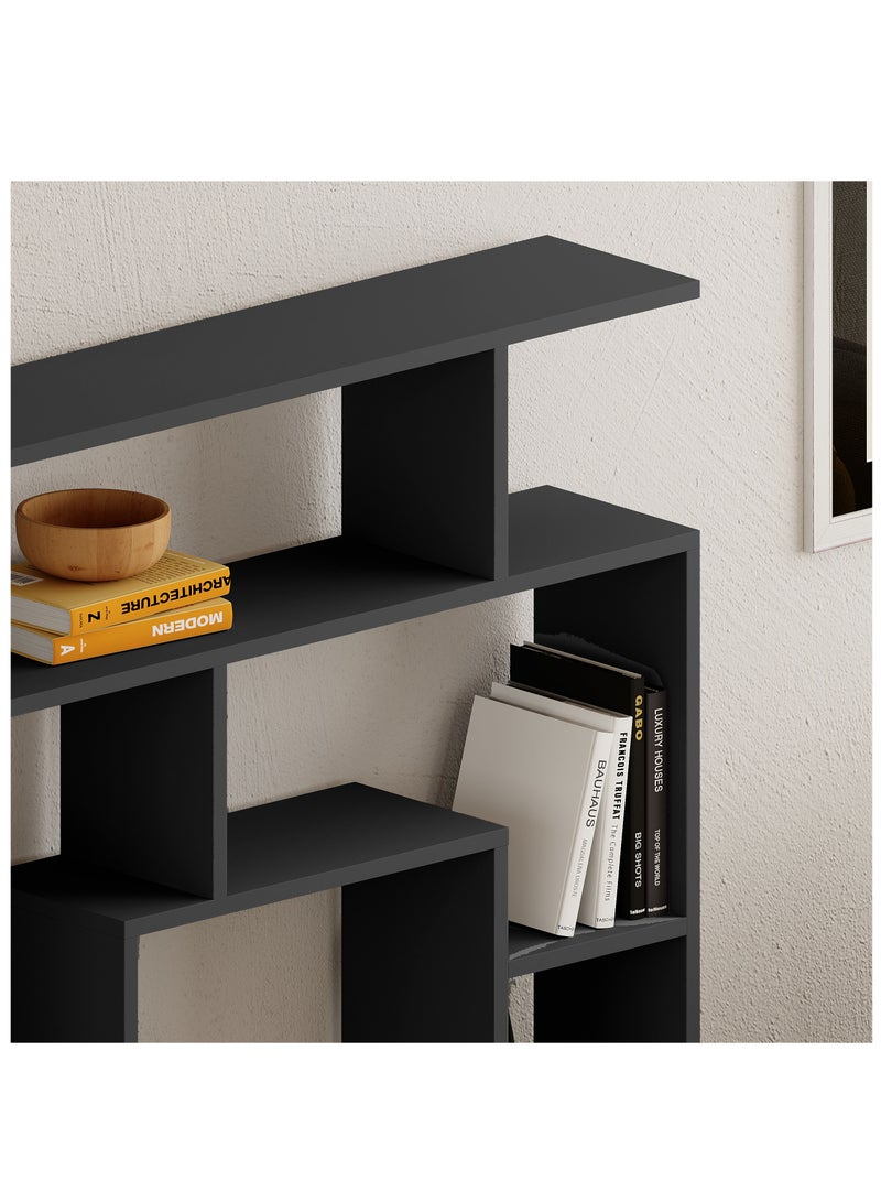 موراه مكتبة موراه هوم لابيرنت، رف كتب عصري بستة طبقات، رف كتب متعدد التخزين، وحدة عرض لغرفة النوم، غرفة المعيشة، خزانة أرضية - ٢٢×١٢٩×١٢٥ سم - رمادي غامق - Image 3