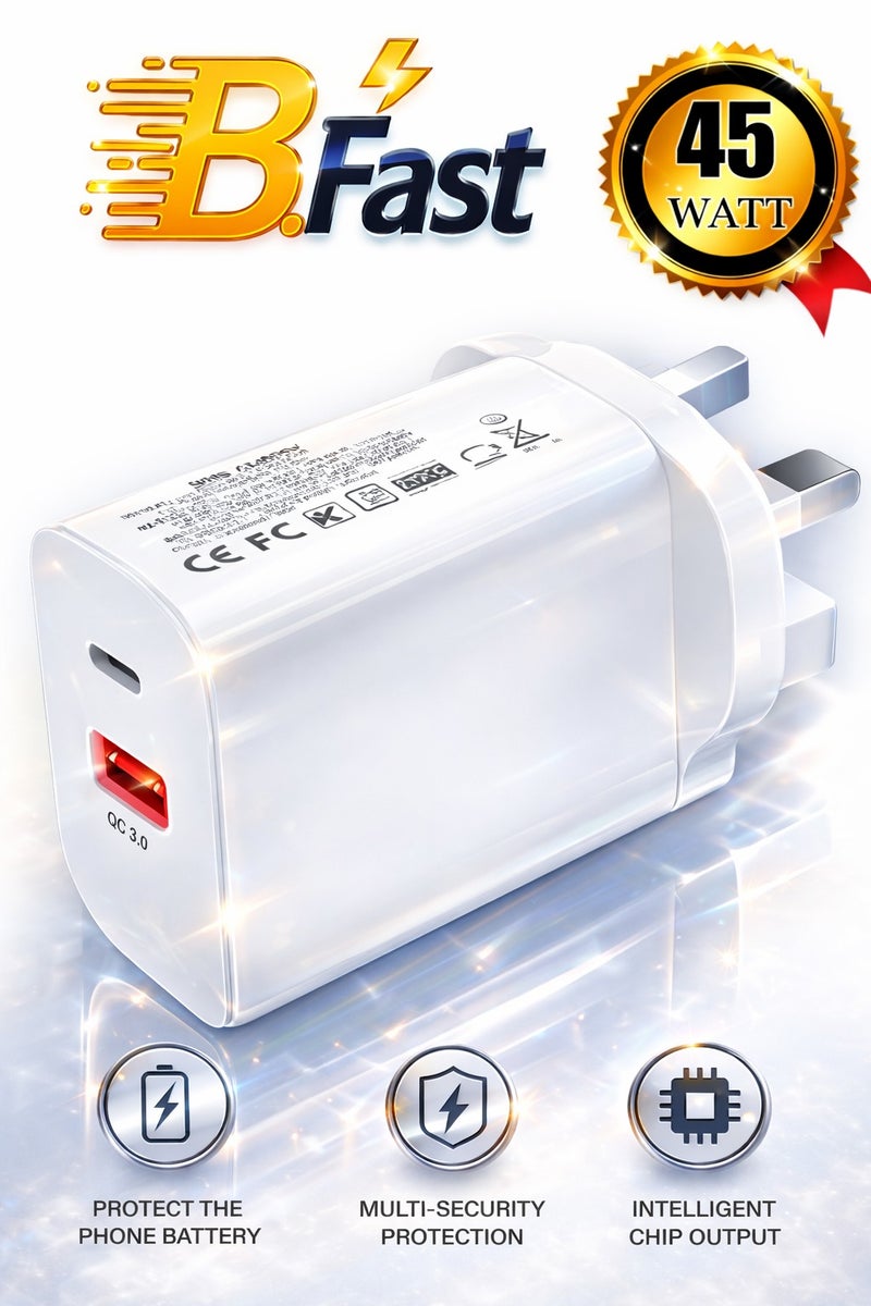 B-Fast 45W Home Charger with Fast PD Input and USBA Input