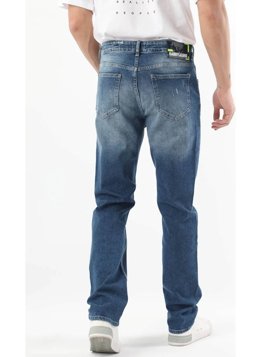 Banny Jeans Men Ripped Detailed Jeans Blue