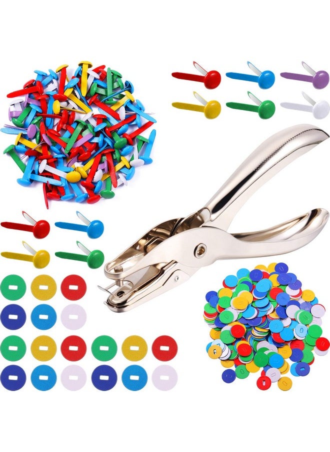 Mudder - 100 Pieces Brass Paper Fasteners Paper Brads And 300 Pieces Washers With Hole Punch (Multicolor 3/4 Inch Long) - Image 1
