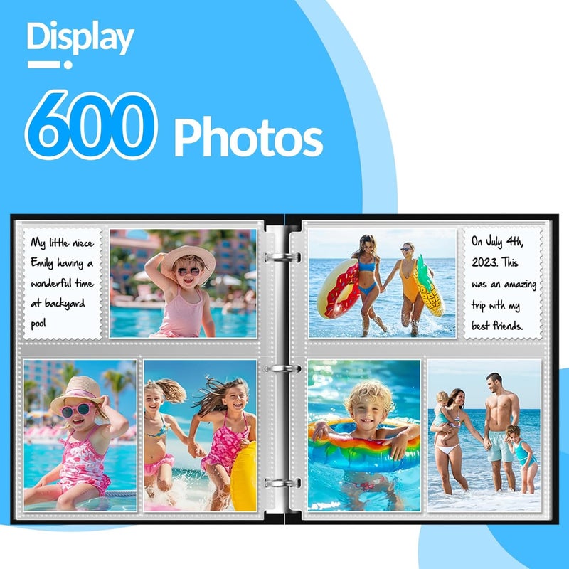 Fabmaker حافظة صور فابميكر 100 قطعة مقاس 4×6 لحافظة الحلقات الثلاث - 600 صورة، صفحات تعبئة ألبوم شفافة، أكمام حماية أرشيفية بلاستيكية خالية من الأحماض، صفحات وأوراق لحافظة مقاس 8.5×11 - Image 2