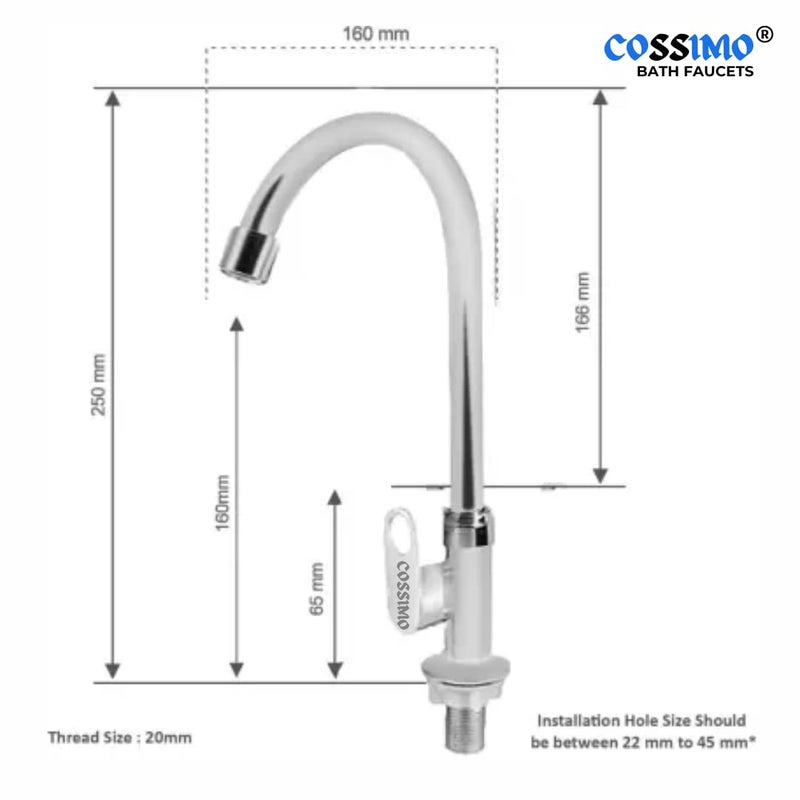 Cossimo Stainless Steel Prime Swan Neck Tap with Wall Flange for WashBasin - Set of 2 - Image 2