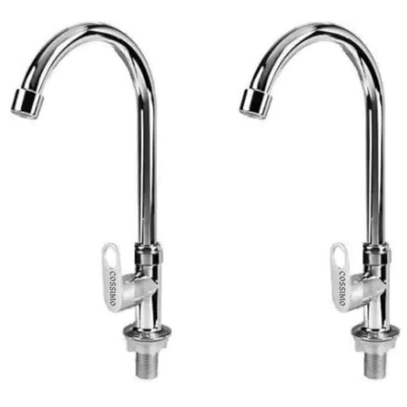 Cossimo Stainless Steel Prime Swan Neck Tap with Wall Flange for WashBasin - Set of 2 - Image 1