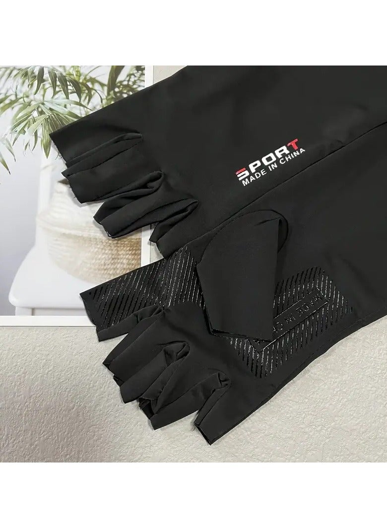 Goolsky زوج واحد من أكمام الذراع المضادة للأشعة فوق البنفسجية غير محددة الجنس مع قفازات نصف أصابع، واقيات ذراع تمتص العرق للحماية من الشمس مع راحة غير قابلة للانزلاق - Image 2