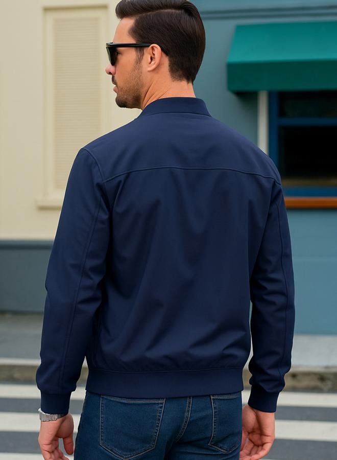 PAUSE Men Navy Blue Zip Detail Bomber Jacket - Image 4