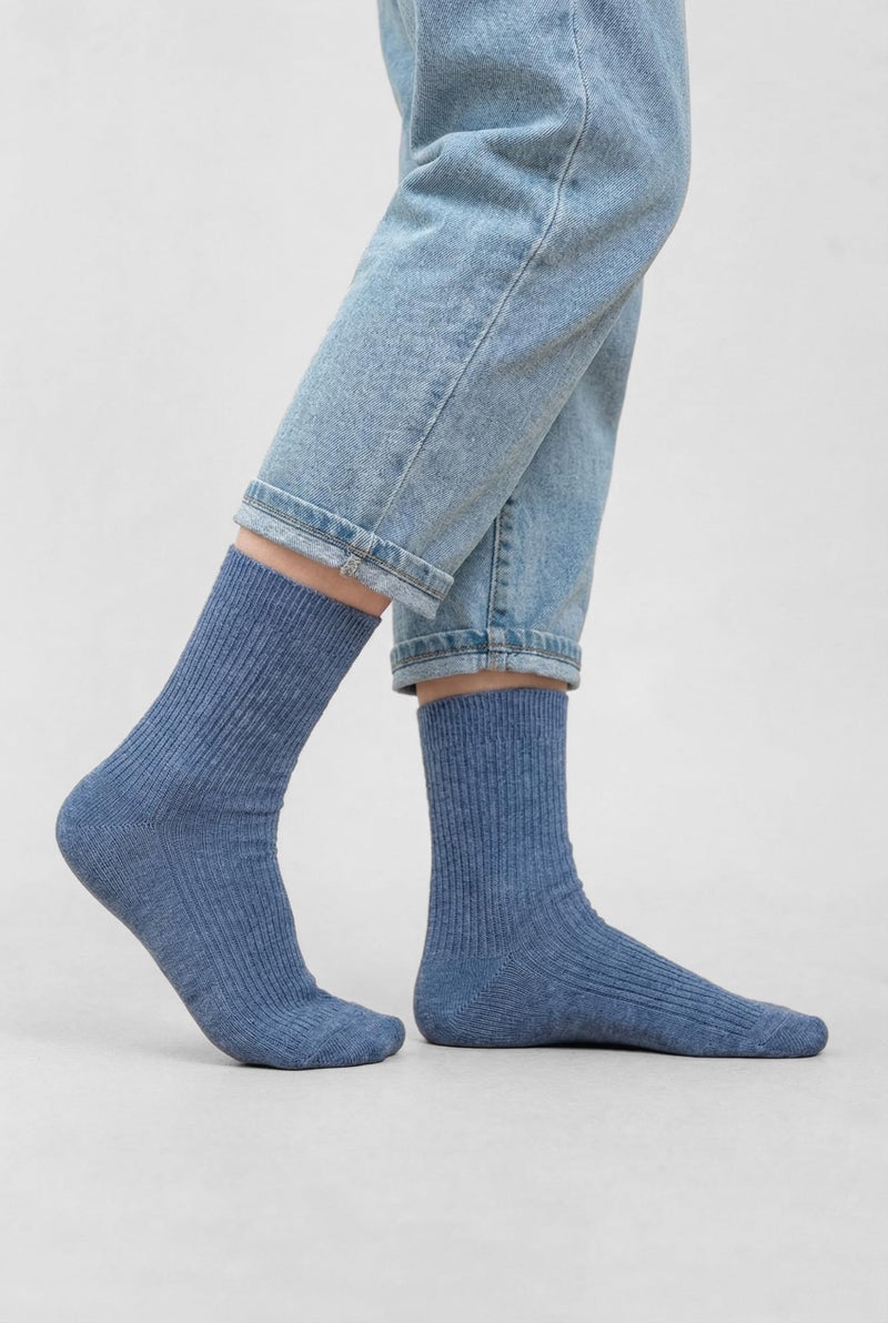 COTTON DAY Women's Combed Cotton Colored Fine Ribbed Trouser Dress Socks Shoe Size 6-9 Denim Heather - Image 2