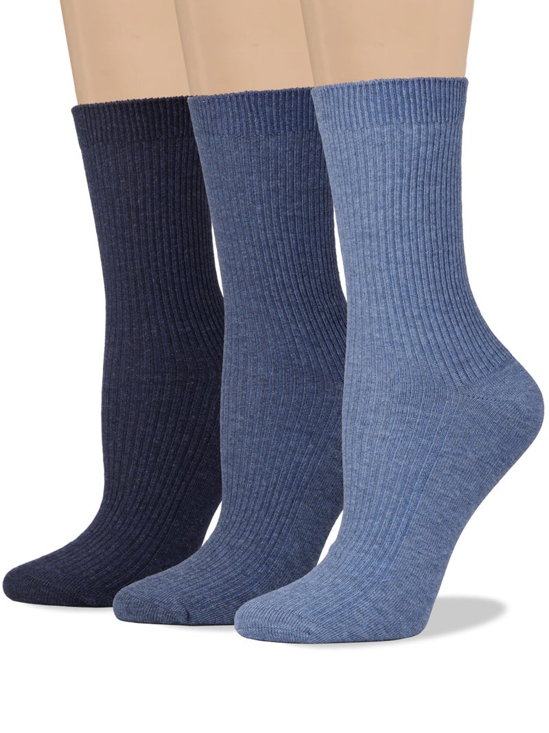 COTTON DAY Women's Combed Cotton Colored Fine Ribbed Trouser Dress Socks Shoe Size 6-9 Denim Heather - Image 1