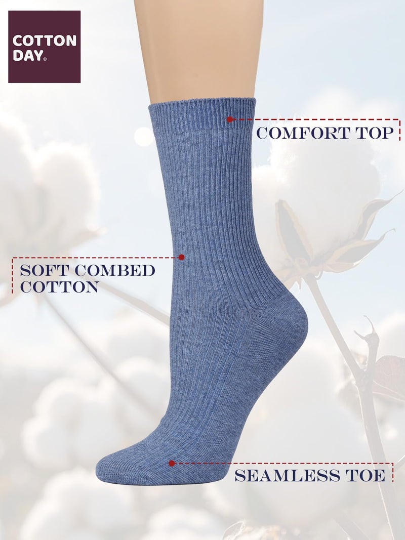 COTTON DAY Women's Combed Cotton Colored Fine Ribbed Trouser Dress Socks Shoe Size 6-9 Denim Heather - Image 3