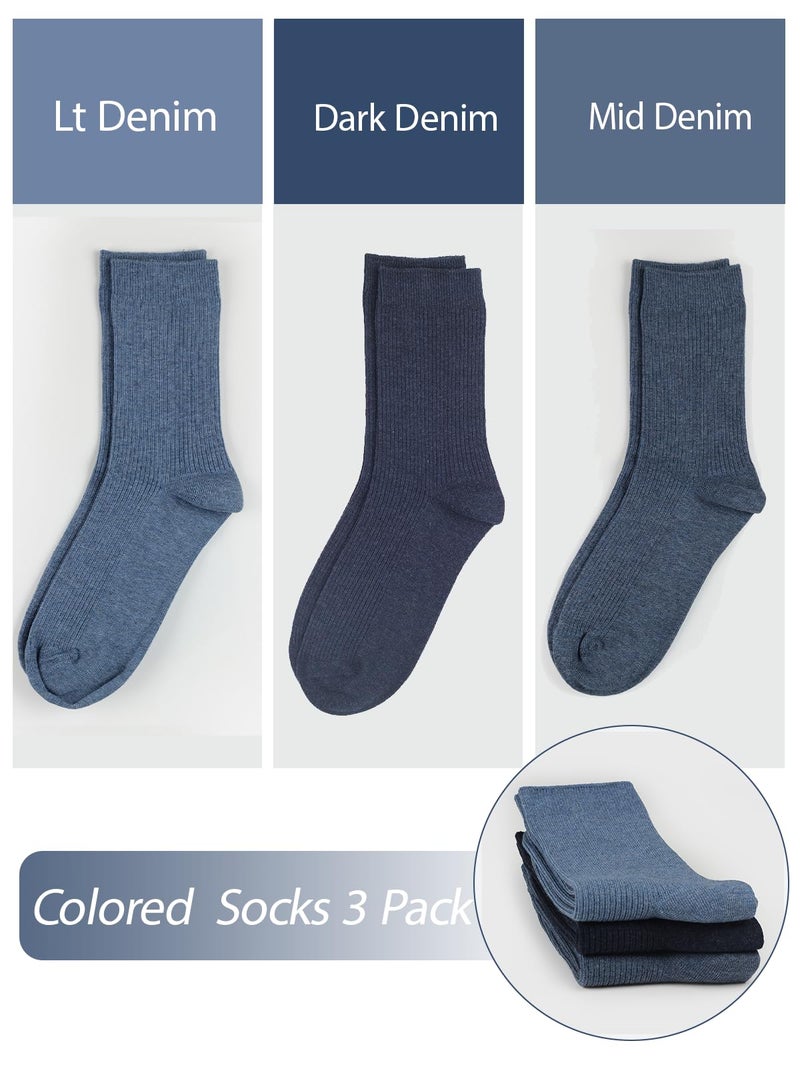 COTTON DAY Women's Combed Cotton Colored Fine Ribbed Trouser Dress Socks Shoe Size 6-9 Denim Heather - Image 5